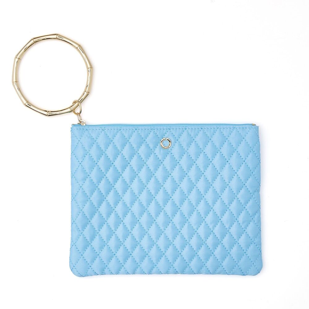 8392 Bracelet Pouch – Peacock Blue Quilted Clutch Bag with Bamboo Bangle